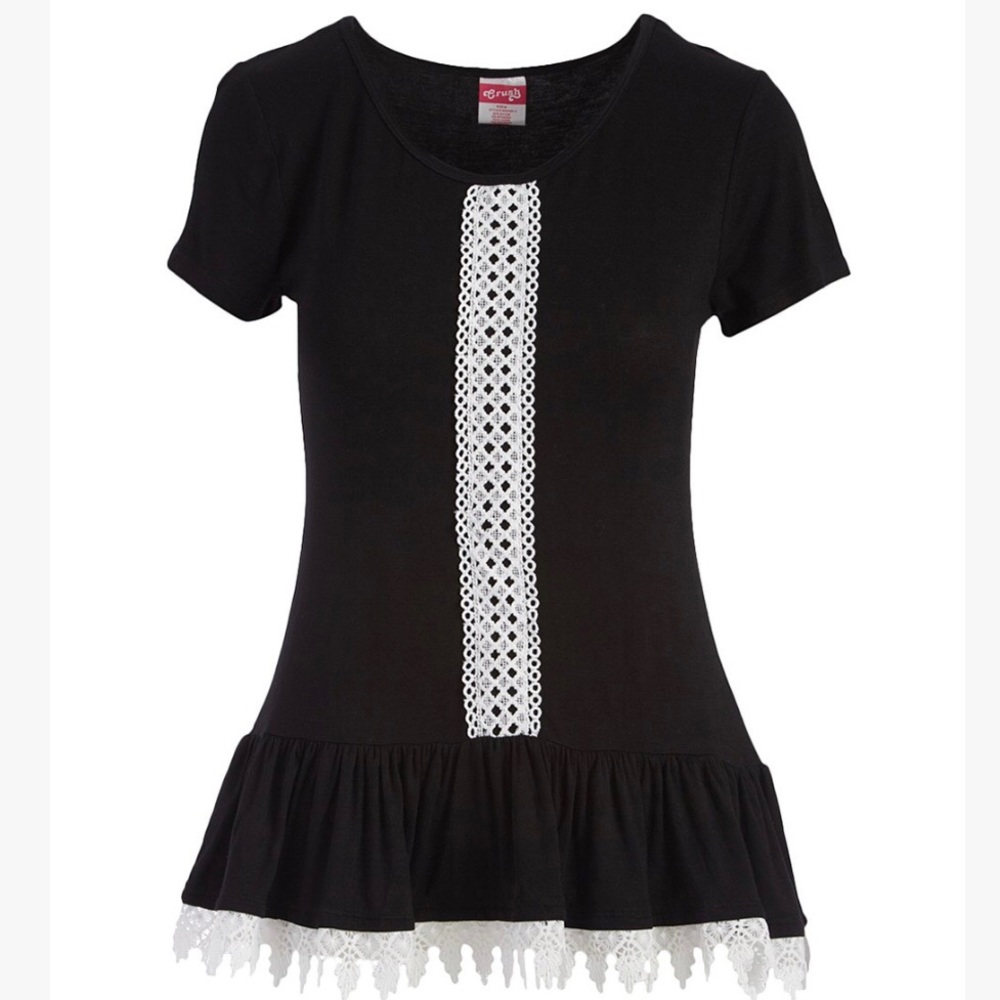 Black peplum t-shirt with crochet trim sz 2X
